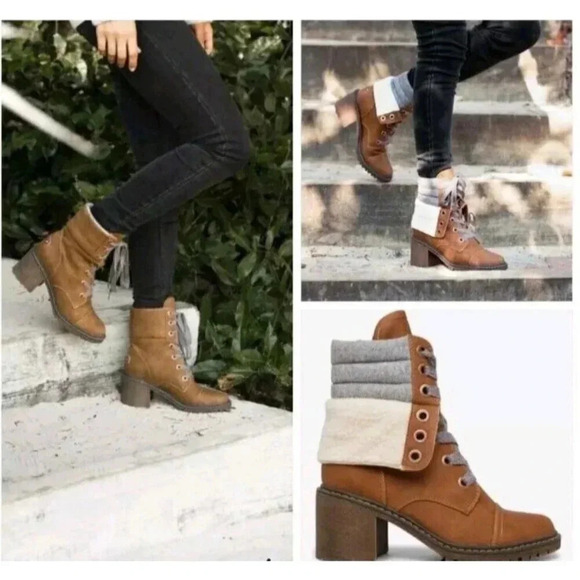Roxy Wander Boots Women Size 8.5 Brown On Faux Leather & Fur Trim Lace Up - Picture 2 of 10